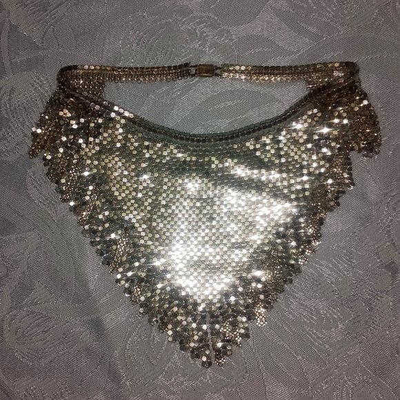 Whiting & Davis Jewelry - Vintage Whiting & Davis Silver Colored Mesh Bib Scarf